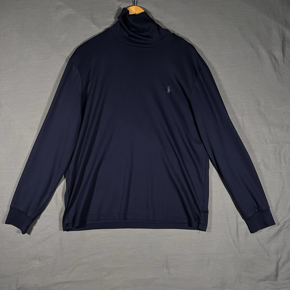 Polo Ralph Lauren Shirt Mens L Navy Blue Pony Long Sleeve Turtleneck Top Cotton
